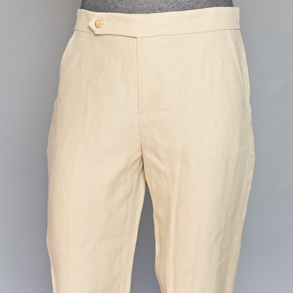 180. RALPH LAUREN COLLECTION Spring Summer 09 Khaki Straight Leg Linen Pants 31" - Picture 3 of 9